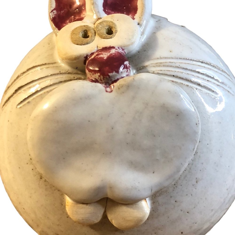 Vtg SIGNED John Pettus Art Pottery Stoneware Bunny Rabbit COIN BANK Folk Art - Picture 2 of 9
